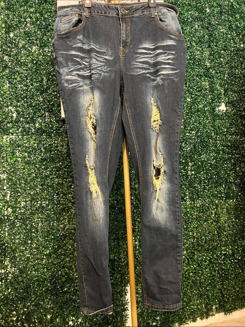 Ashley Stewart Dark Blue Denim Jeans with Gold Stitching